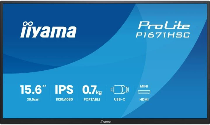 Monitor portabël iiyama ProLite P1671HSC-B1 15.6" Full HD IPS USB-C/mini HDMI me altoparlantë, i zi