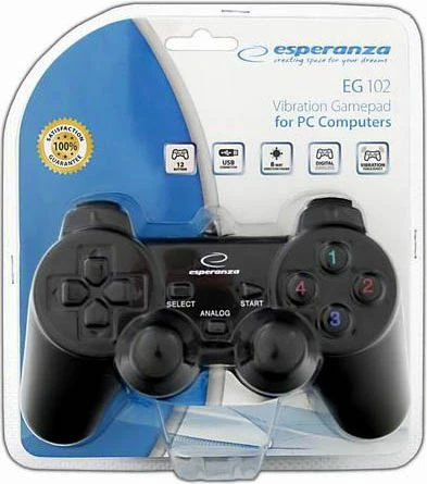 Gamepad Esperanza Warrior EG102, me kabllo, me vibrim, për PC/PS3, e zezë