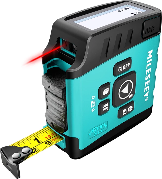 Matës distance me laser Mileseey DT20, laser 0.2-40 m + shirit matës 5 m, ekran LCD me ndriçim, turkez/zezë