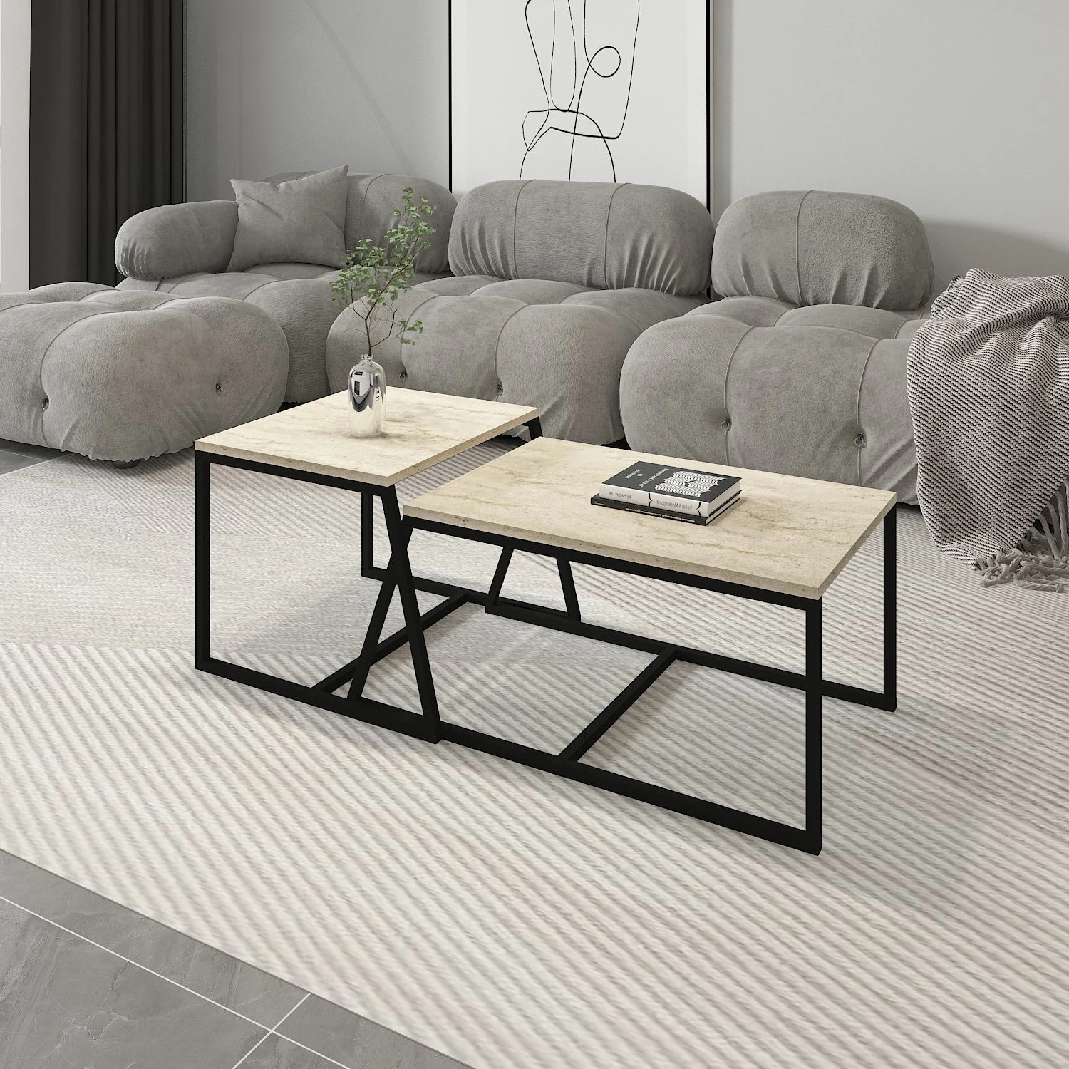 Tavolinë kafeje Skye Decor, minimaliste, ngjyrë travertin
