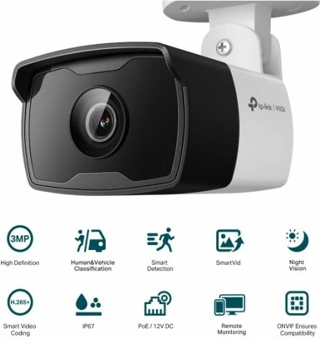 Kamerë sigurie IP TP-LINK VIGI C330I (6mm) 3MP Outdoor IR, PoE, IP67, H.265+, bardhë/zi