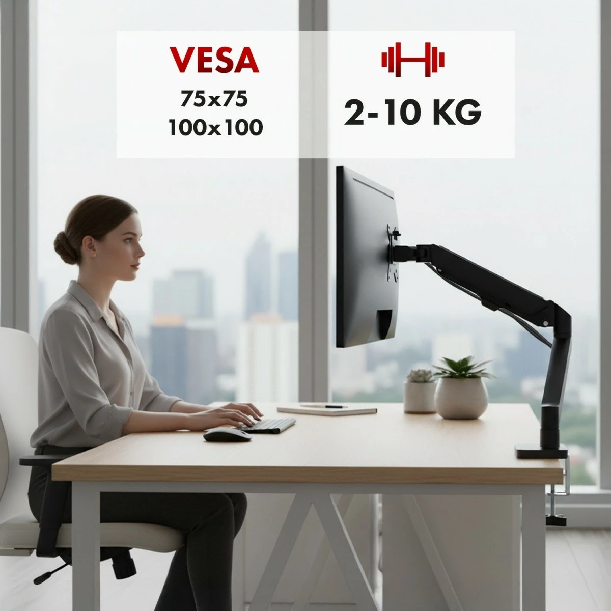 Mbajtës monitori, Maclean MC-133, 17-32", 2-10 kg, rrotullim 180°, anueshmëri 45°, VESA 75x75/100x100, tavoline, zi