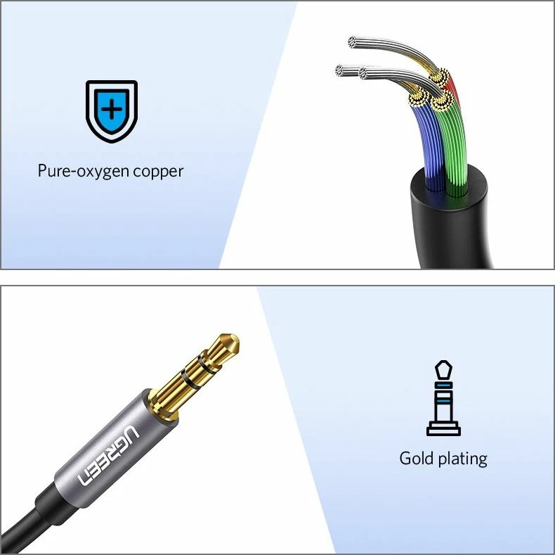 Kabllo zgjatëse AUX Ugreen UGR220GRY 3.5mm mashkull-në-femër 1m, argjend