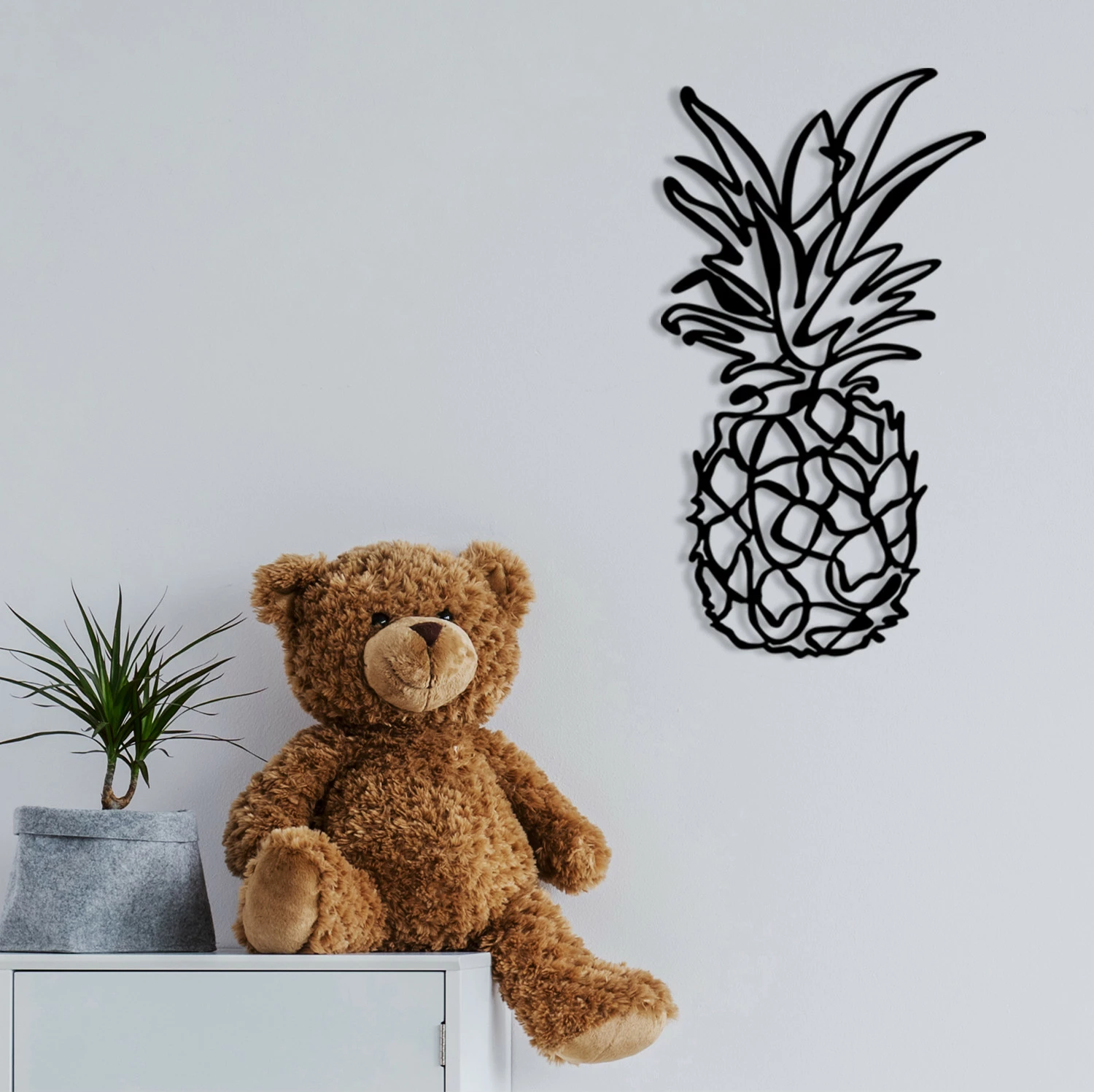 Aksesore dekorativ metalik për mur, Wallity, ananas, M120, ngjyrë e zezë, 33x60cm