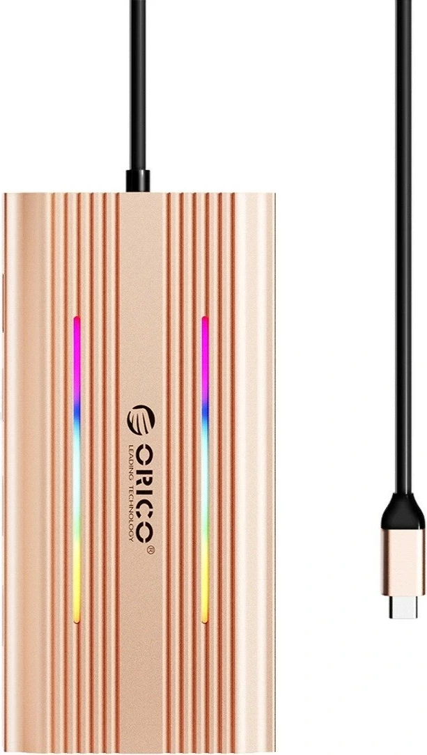 Hub Orico USB-C 12n1 XDR-X1, 2x USB-A, 1x USB-C PD 100W, 2x HDMI 4K 60Hz, 1x VGA, 1x RJ45 Gigabit, rozë e artë