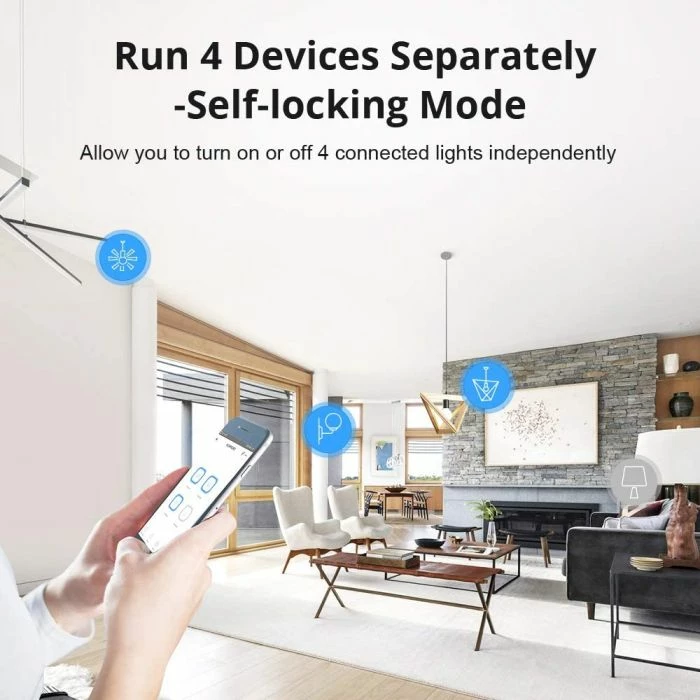 Switch smart Wi‑Fi SONOFF 4CHPROR3, 4-kanalësh, 100-240V, 3500W, RF 433MHz, i bardhë