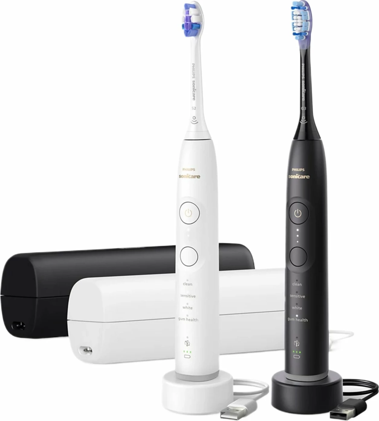 Furçë dhëmbësh elektrike sonike, Philips Sonicare 7100 HX7429/02, 4 mënyra, me sensor presioni, set 2 copë, zezë/bardhë