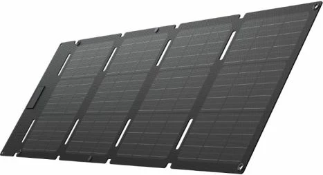 Panel diellor portativ EcoFlow 5018201005 45W me USB-C, efikasitet deri 25%, IP68 i palosshëm, zi, set me kabllo DC5521-XT60i dhe 4 karabina