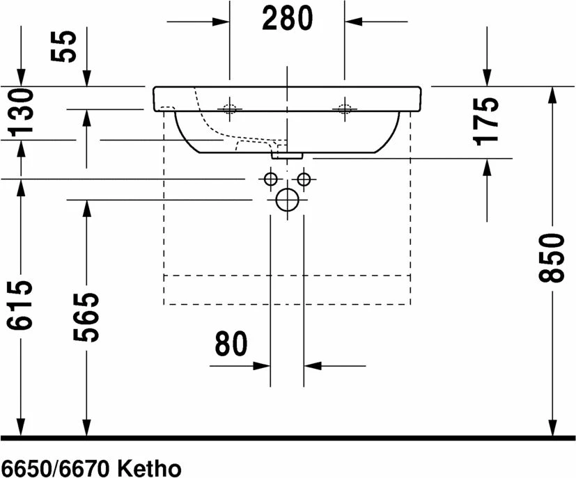 Lavaman Duravit D-Code 03426500002, 65 cm, montim në mur, 1 vrimë për rubinet, me overflow, i bardhë