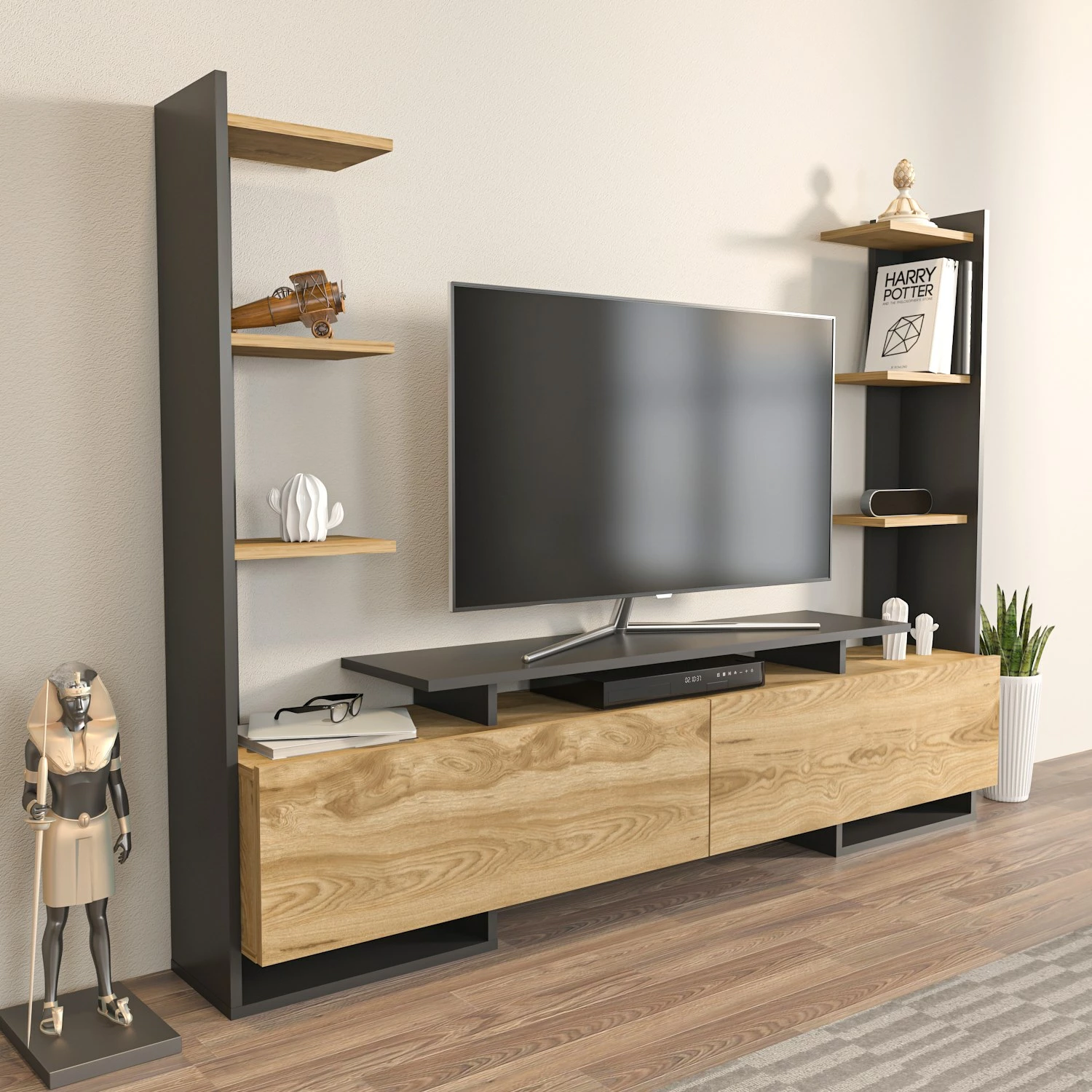 Komodë TV Skye Decor, ngjyrë lis dhe e zezë, Ava