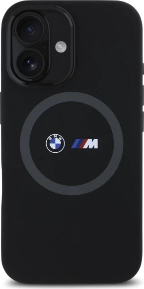Mbështjellës BMW M për iPhone 16, silikon, MagSafe, i zi