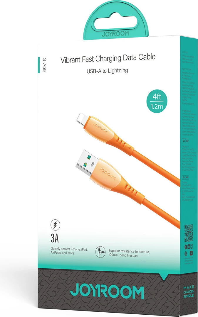 kabllo Joyroom S-A59 Vibrant Series USB-A në Lightning 1.2m 3A USB 2.0, portokalli