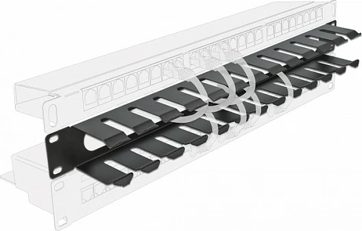 Panel menaxhimi kabllosh DeLOCK 19" 1U, metal, 2 hapje, i zi