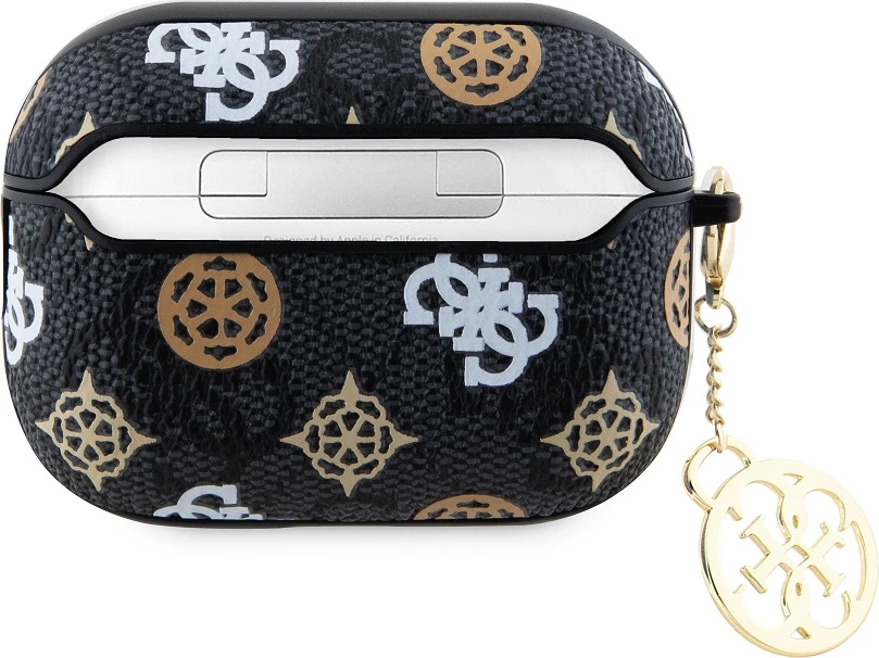 Mbështjellës për AirPods Pro 2 Guess GUAP2P4RPEK, PU 4G Peony Charm, me zinxhir/varëse, 2 pjesë, e zezë