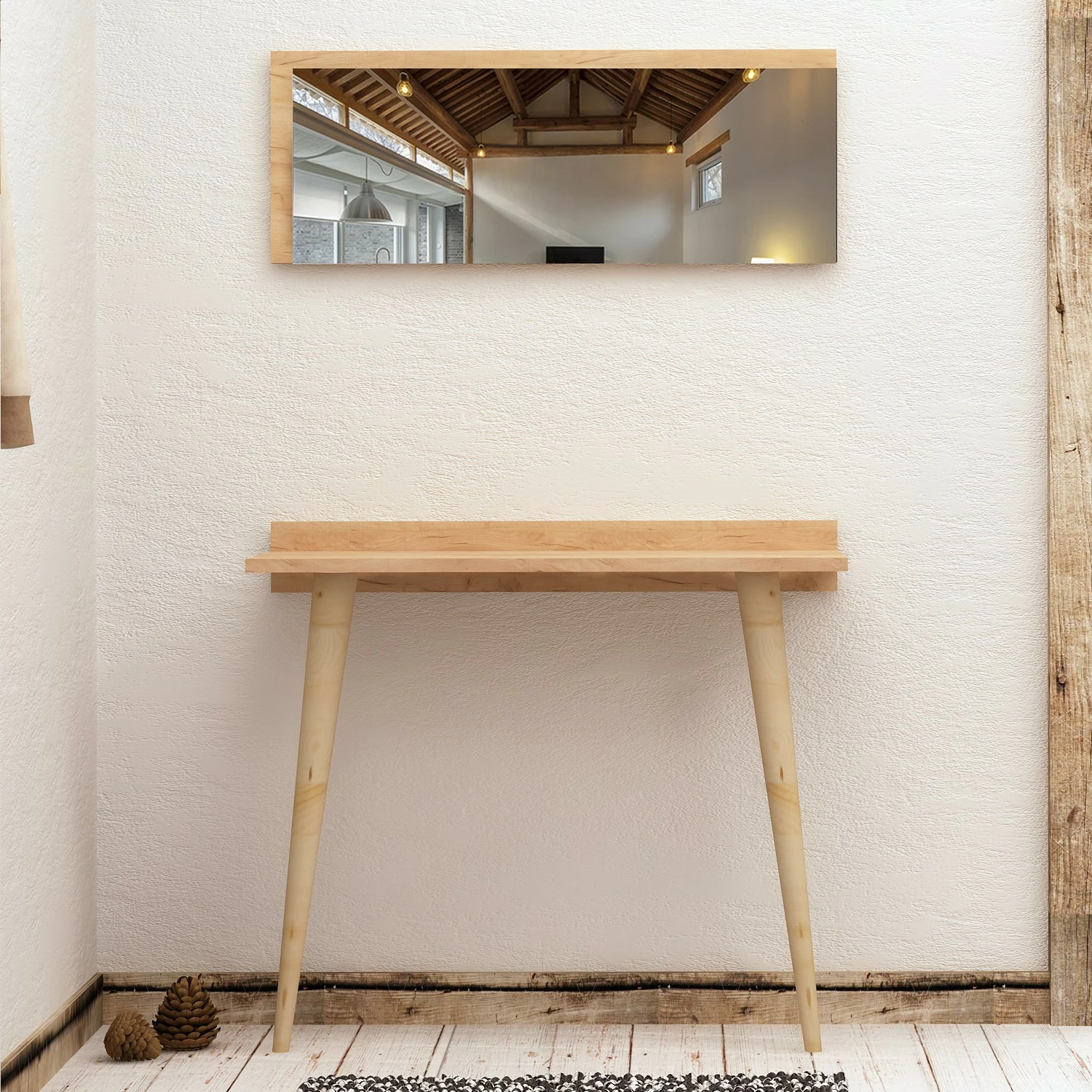 Komodë Hanah Home, Banevento, me pasqyrë, ngjyrë lisi, 80x84x32cm