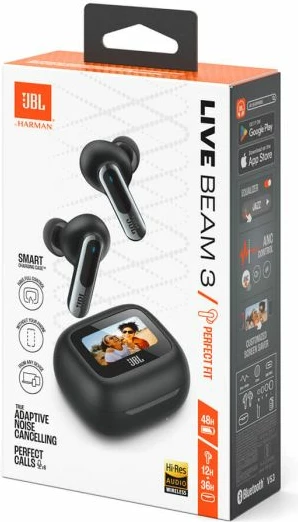 Kufje JBL Live Beam 3, wireless, me mikrofon, Smart Charging Case me ekran 1.45\", ANC, 48 orë, e zezë