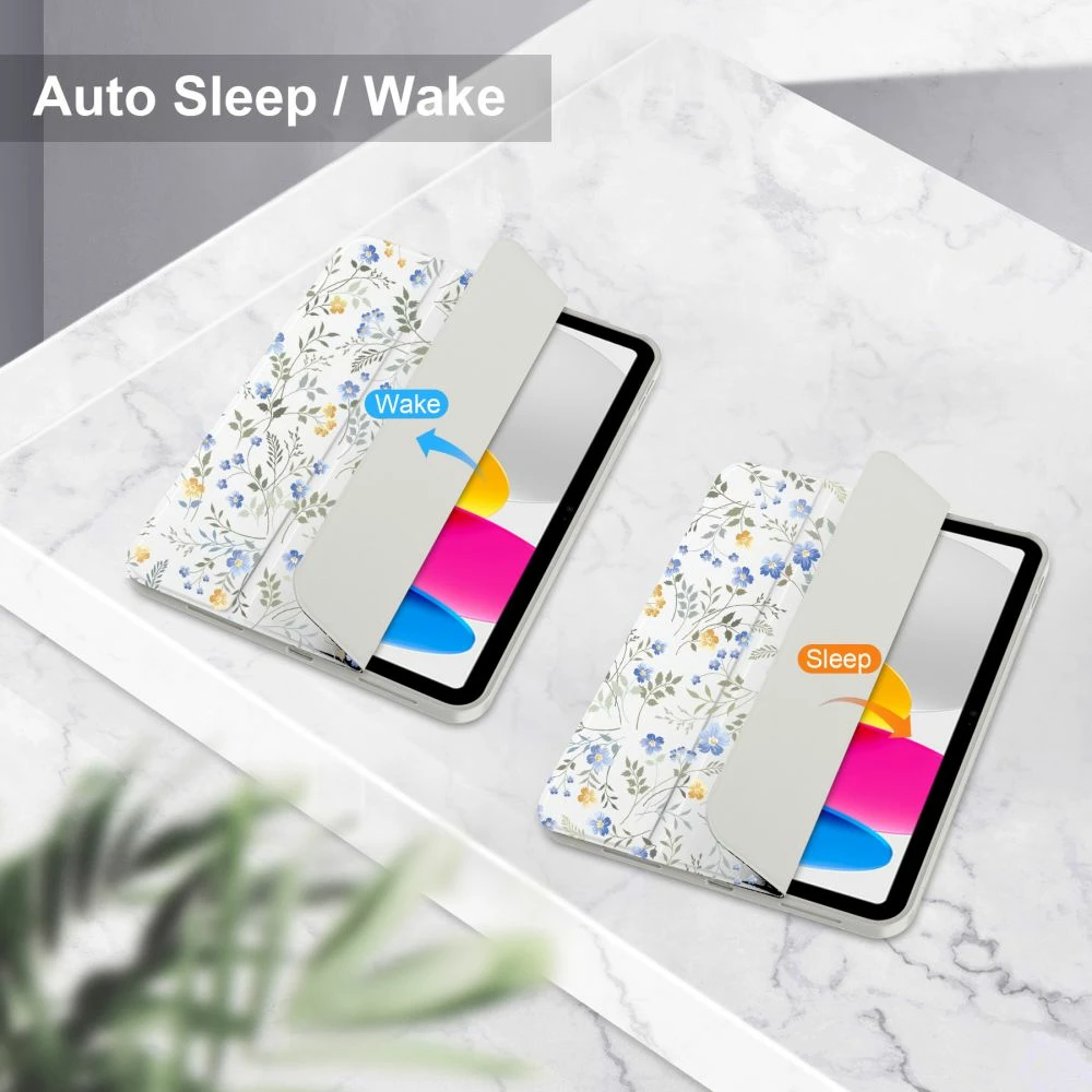 Mbështjellës për tablet Tech-Protect SC Pen Case për iPad 10.9" (10 gen.)/11" (11 gen.), Daisies with Leaves, Bardhë/Transparent