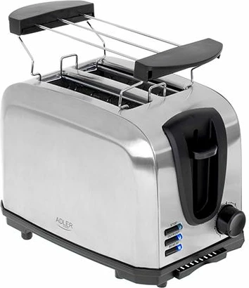 Toster Adler AD3222, 7 nivele pjekjeje, rrjetë për ngrohje simitesh, 1000W max, argjendtë
