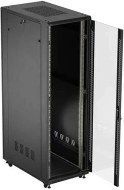 Shafë rack LANBERG 19" 42U 600x1000, derë e përparme me xham, e zezë