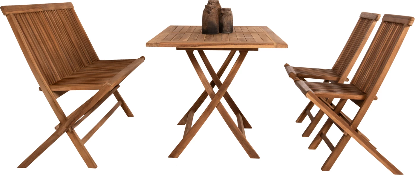 Tavolinë me karrige për terasë 4 copë KENDALL FH11953 dru teak ngjyrë natyrale