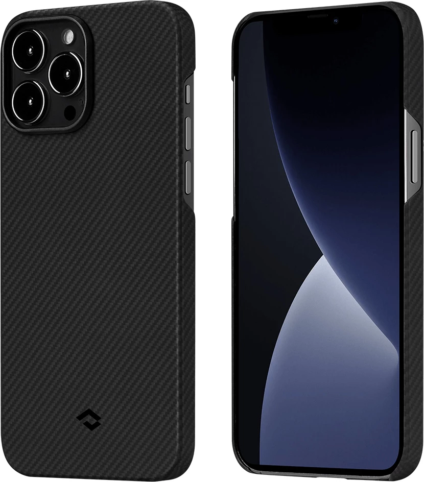 Mbështjellës Pitaka Air Case për iPhone 13 Pro, aramid fiber 600D, 0.6mm, Qi-compatible, Black/Grey Twill 5