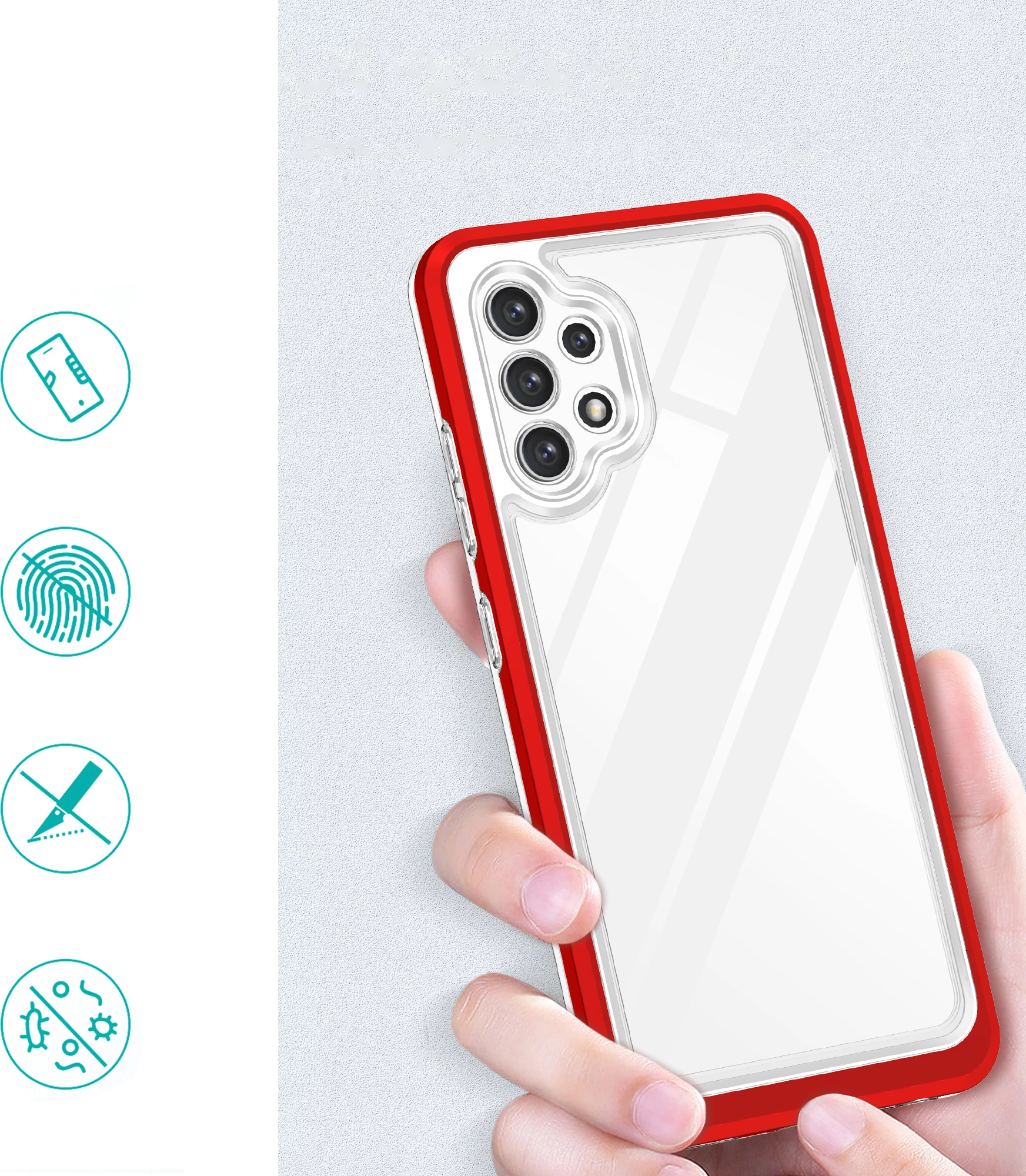 Mbështjellës Hurtel Hybrid Armor Clear 3 in 1 për Samsung Galaxy A32 5G, Transparent me të kuqe