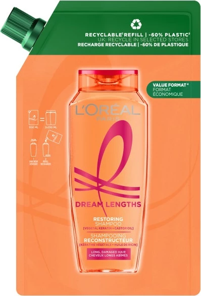 Shampon për femra L'Oreal Paris Elseve Dream Long Rebuilding 500ml, paketim refill