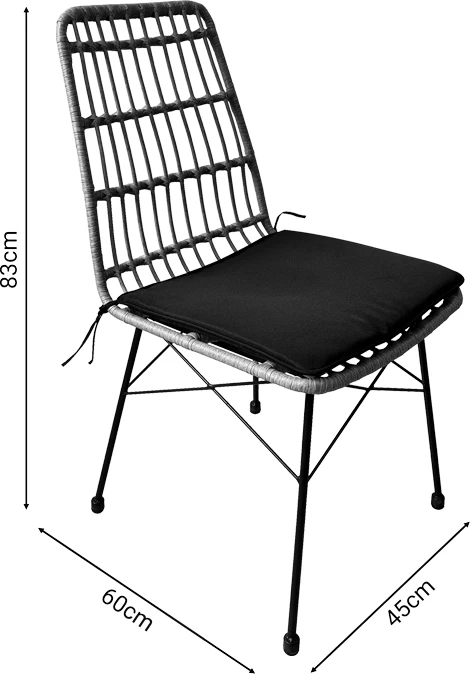 Set tavoline për ngrënie Naoki U, 3 pjesë,, ratan pe, ngjyrë natyrale dhe metal i zi, 80x80x78cm