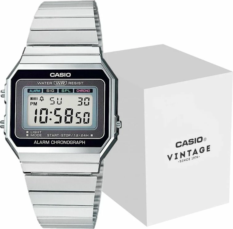 Orë dore uniseks Casio A700WE-1AEF, argjendtë, me kuti