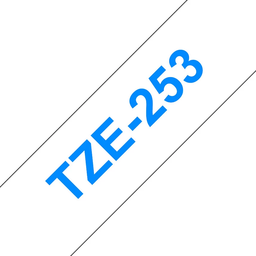 Shirit etiketimi Brother TZe-253, 24mm x 8m, i laminuar, blu në të bardhë