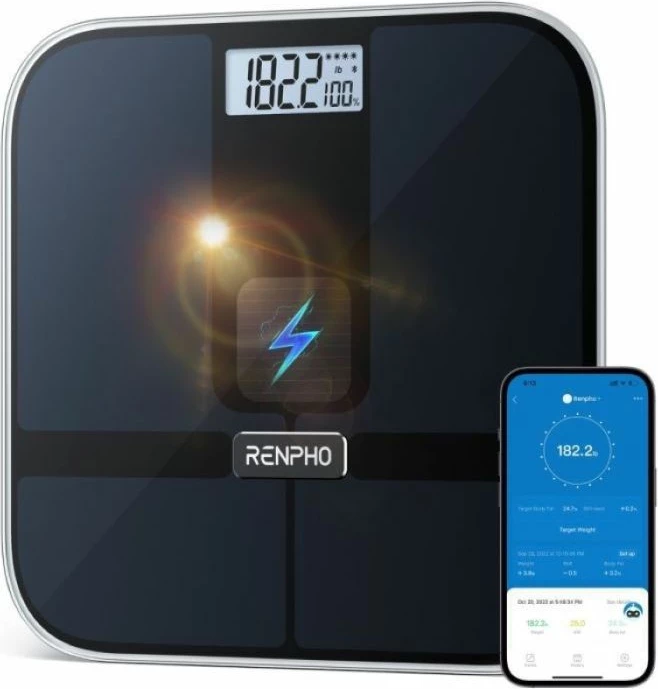 Peshore smart personale RENPHO Elis Solar 2, Bluetooth (BLE), 180 kg, 28x28x2.3 cm, e zezë