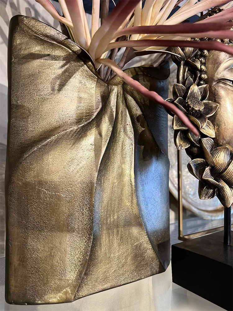 Vazo dekorative, alumin, ngjyrë ari antike, 23x8x30cm