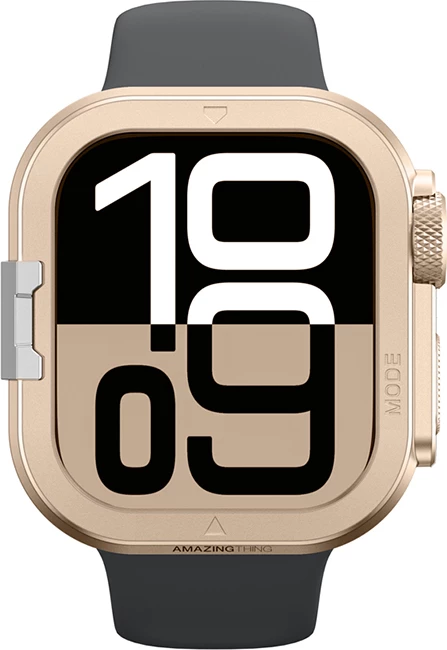 Mbështjellës metalik për smartwatch AmazingThing Titan Pro për Apple Watch 11 46mm, aliazh alumini, montim snap-on, përfundim mat, ari