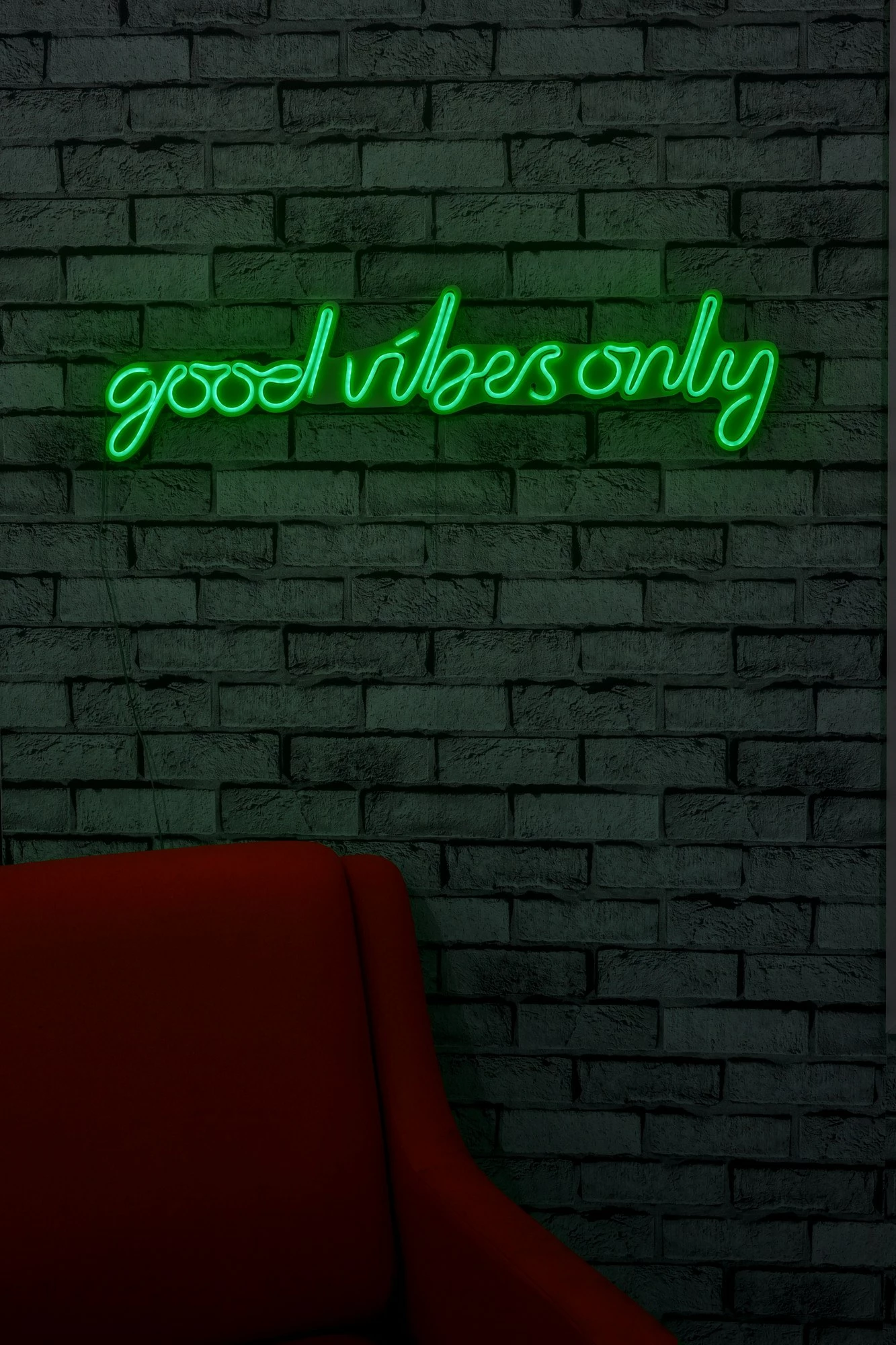 Dritë murale dekorative LED, plastikë, 'Good Vibes Only', ngjyrë e gjelbër