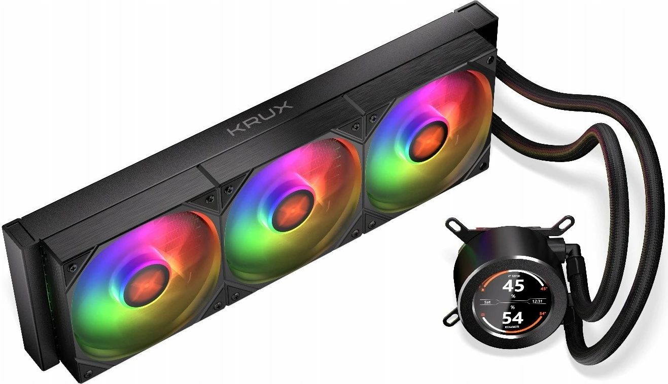 Ftohës me ujë Krux HydroGlance 360 ARGB LCD KRXE004, radiator 360mm, 3x120mm PWM