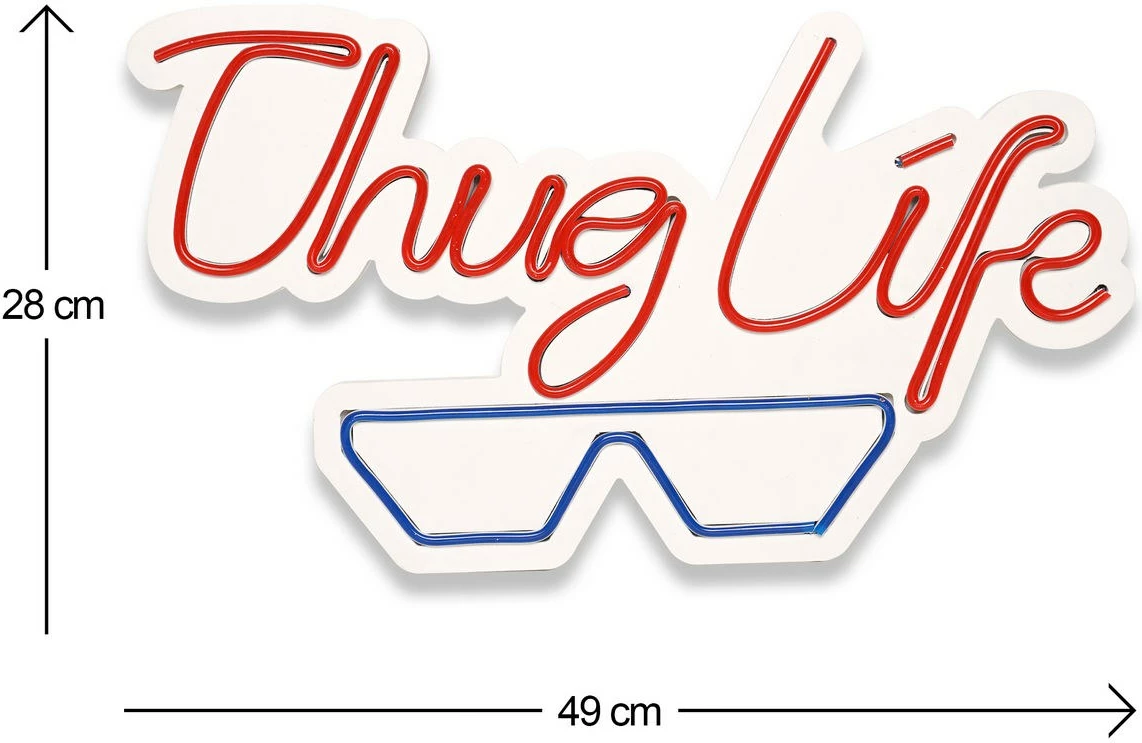 Dritë dekorative LED plastike, Thug Life, e kuqe dhe e kaltër