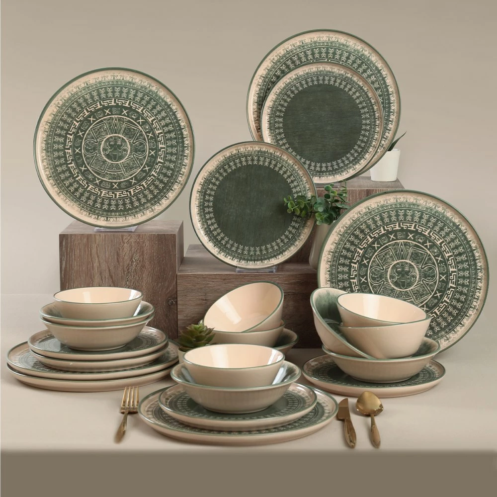 Set enësh për drekë, qeramikë, 24 copë, Hermia Concept, TY039124F030AD80M00MAET000, ngjyrë e gjelbër/krem