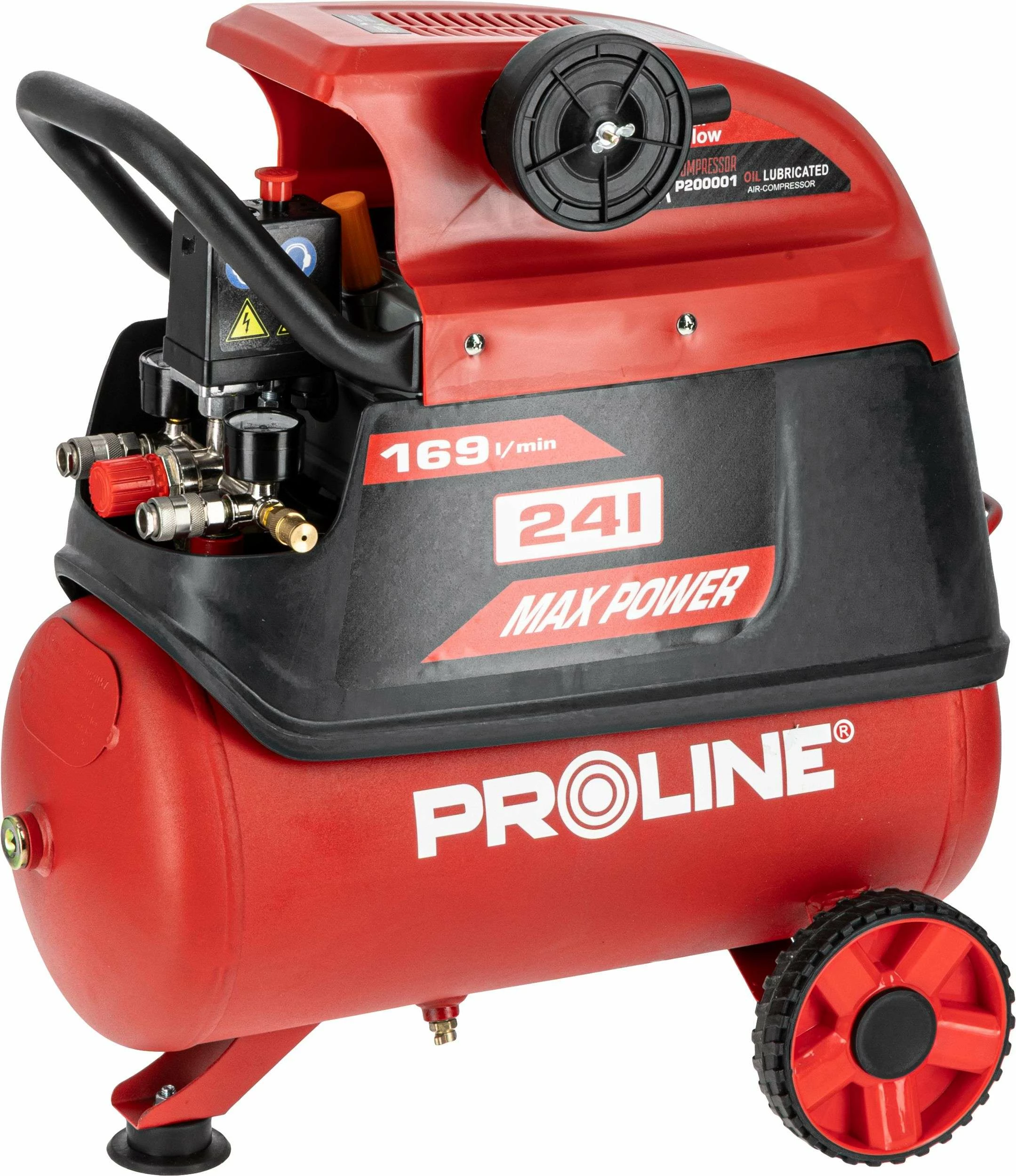 Kompresor ajri me vaj PROLINE P200001 24L 1500W/2HP 8 bar 169 l/min, set me aksesorë