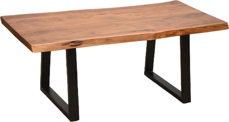 Tavolinë kafeje Miles, dru akacie masiv, trashësi 3.7-4cm, ngjyrë arre, këmbë metalike të zeza, 115x60x45cm