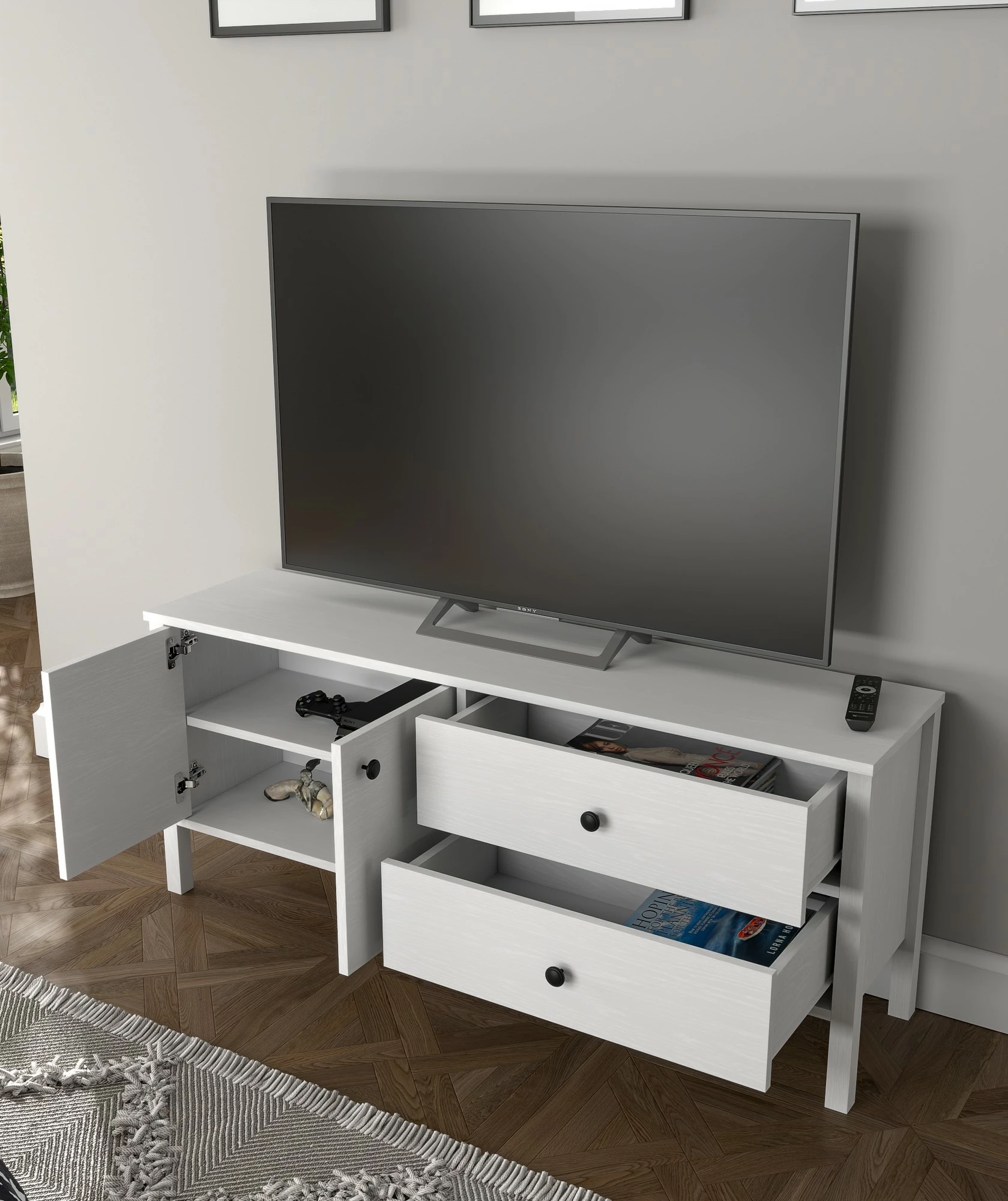 Komodë TV Hanah Home, FRN-20001, ngjyrë druri dhe e bardhë