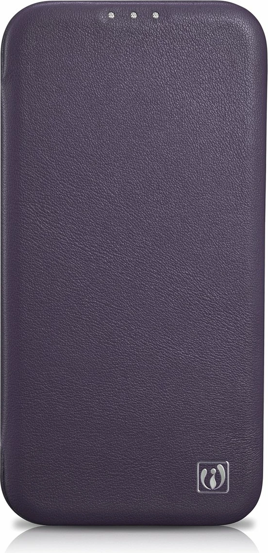 Mbështjellës iCarer CE Premium lëkurë, për iPhone 14 Plus, MagSafe, vjollcë e errët