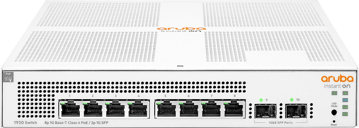Switch HPE Aruba Instant On 1930, 8x Gigabit, PoE+, 2x SFP, Rack 1U, i bardhë
