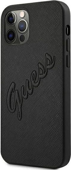 Mbështjellës Guess Saffiano Vintage Script për iPhone 12 Pro Max 6.7", Zi