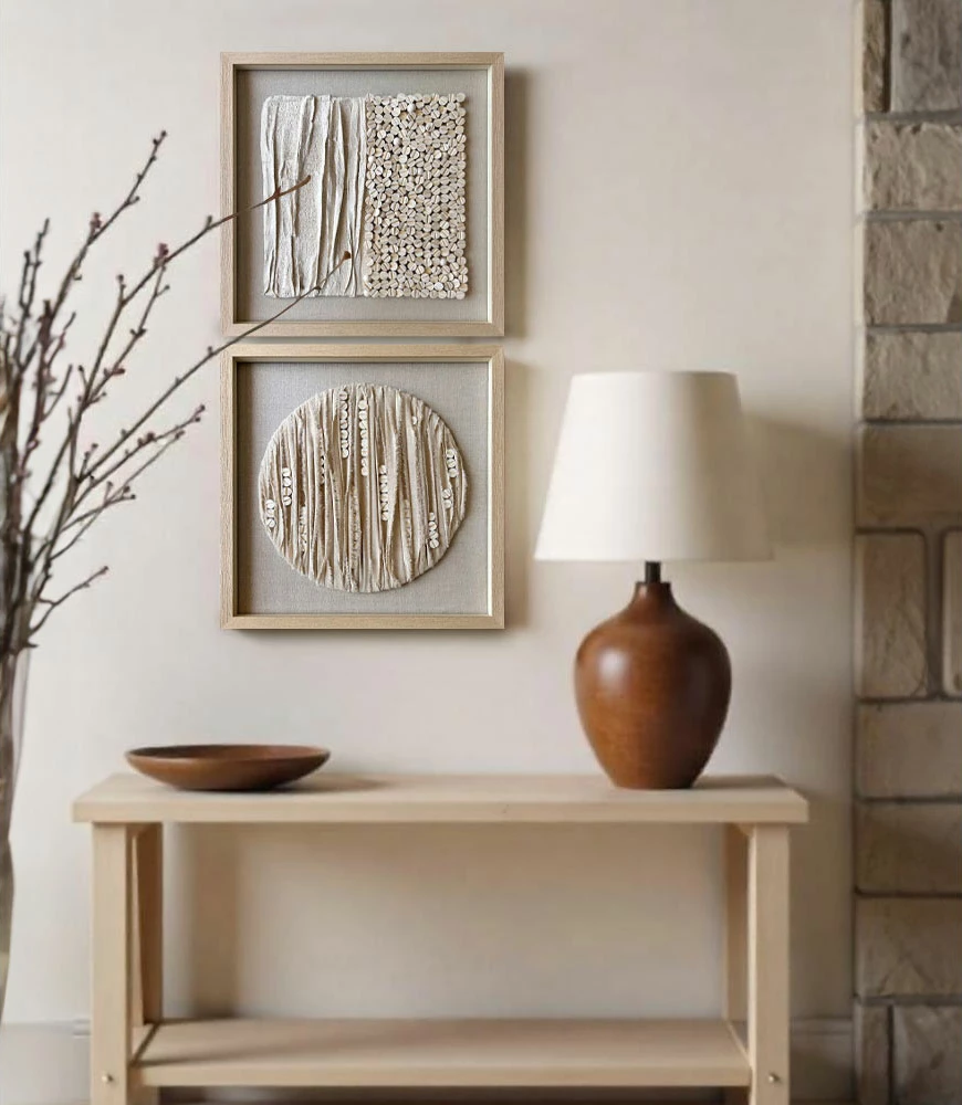 Pikturë dekorative PURE NATURE, pëlhurë, xham, bezhë-natyrale, 60x60x4cm