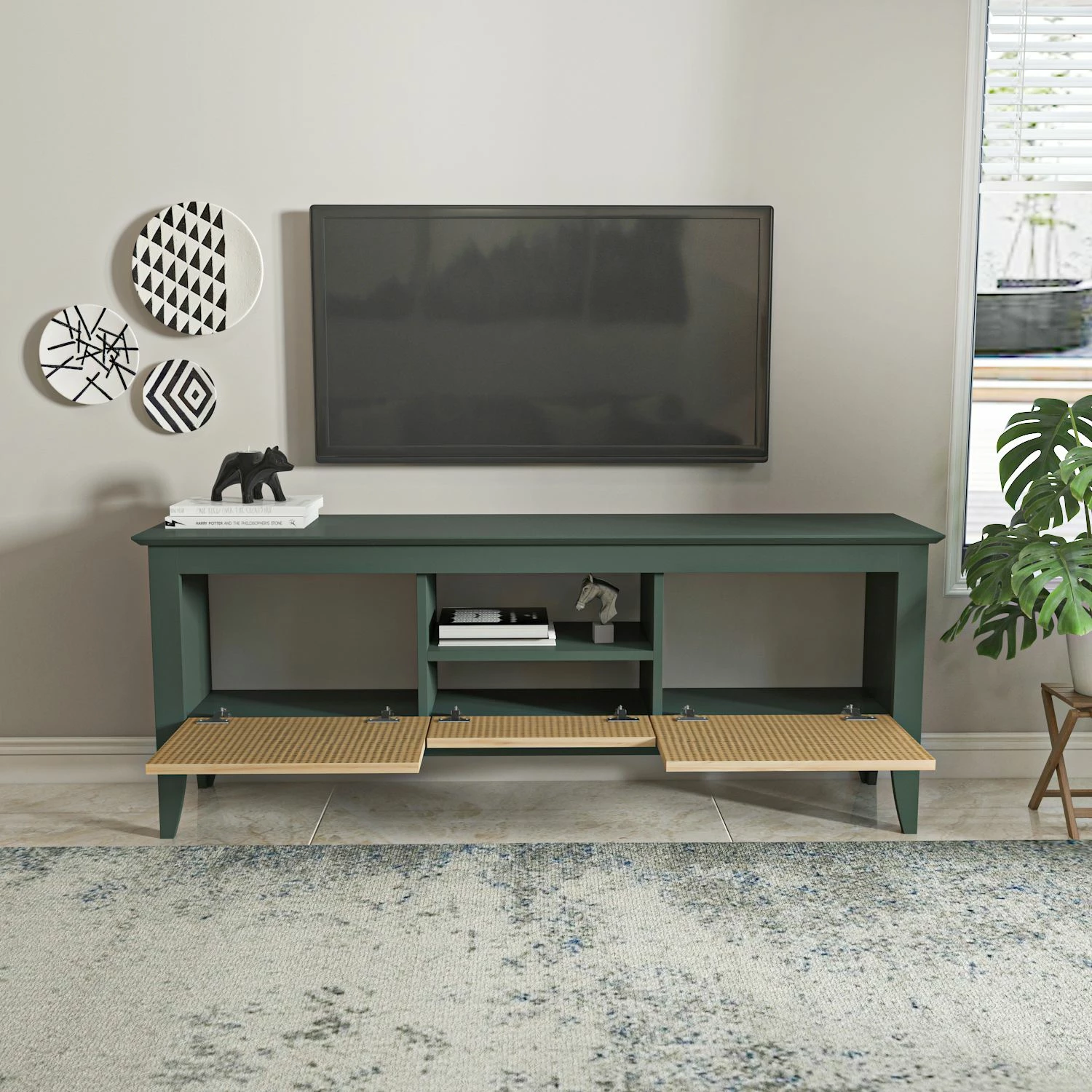 Komodë TV Skye Decor, ngjyrë e gjelbër, hazeran, moderne