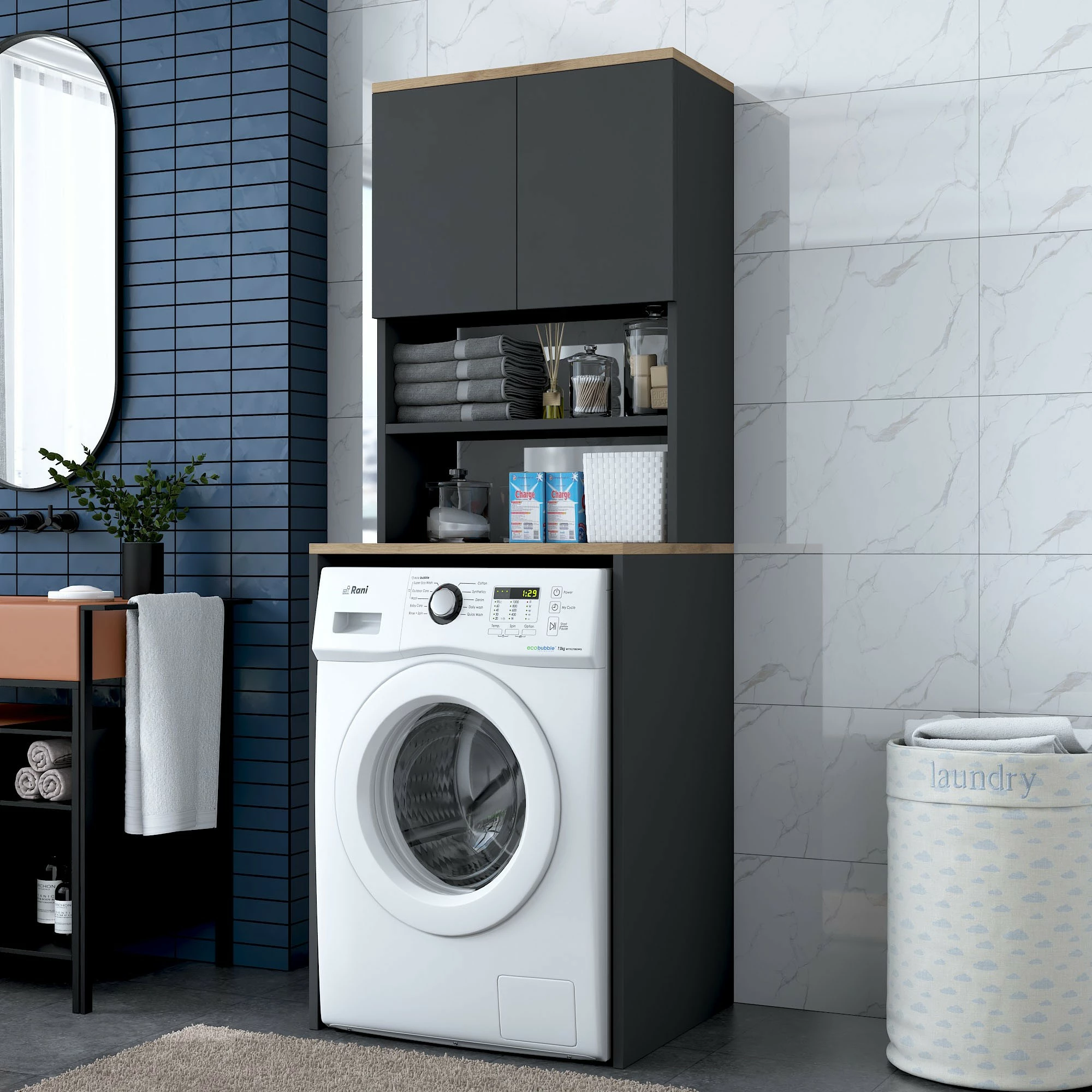 Dollap për lavatriçe, ngjyrë arrë dhe antracit, Hanah Home KD101 - 2674