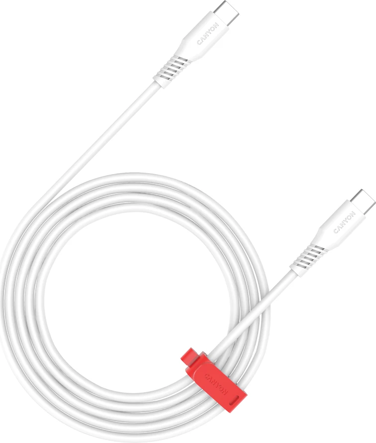 Kabllo USB-C në USB-C CANYON CC100SC OnWire 100TP 100W 2m, e bardhë