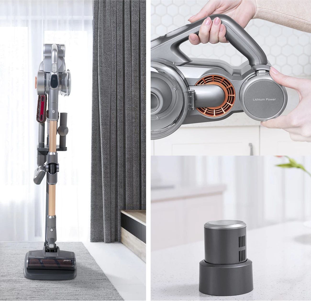 Fshesë me korrent pa kabllo JIMMY H9 Pro, 600 W, 0.6 L, gri/portokalli, me ekran LED