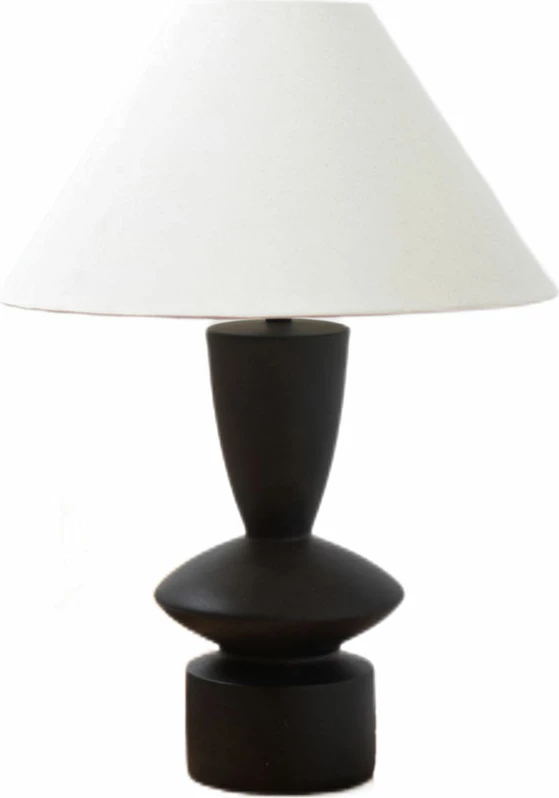 Llambë tavoline ATIENO, bazë rrëshire e zezë, abazhur lino gri, 41x41x62cm