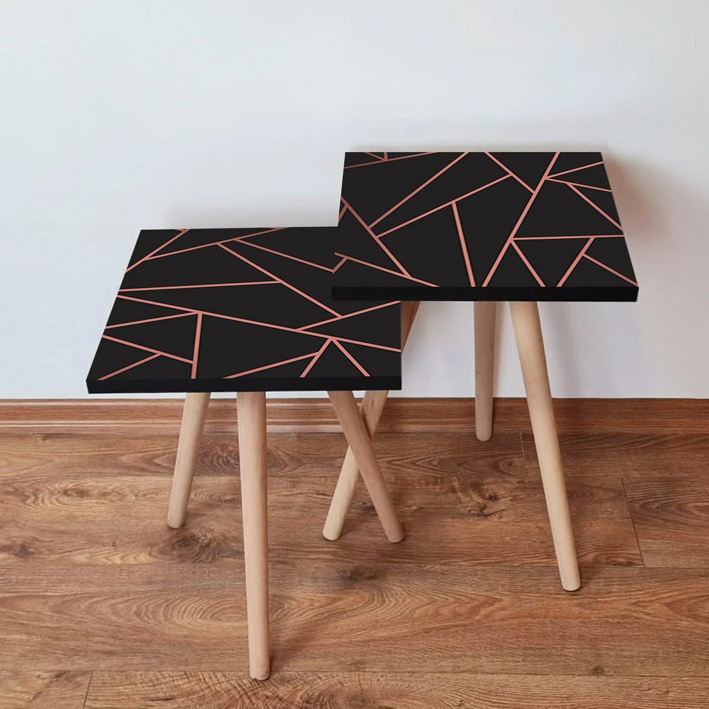Set tavolinash të mbivendosura, ngjyrë e zezë dhe rozë, Skye Decor, 2 copë, 2Shp335